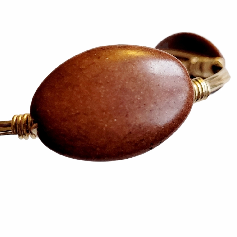 Indie Red Jasper Stone Copper Bangle Bracelet - Picture 5 of 6